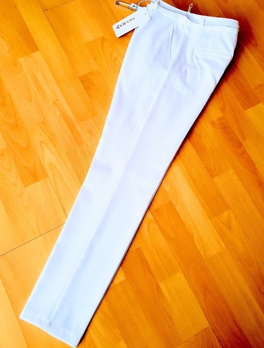 Pantaloni albi damă, model office, curea inclusa