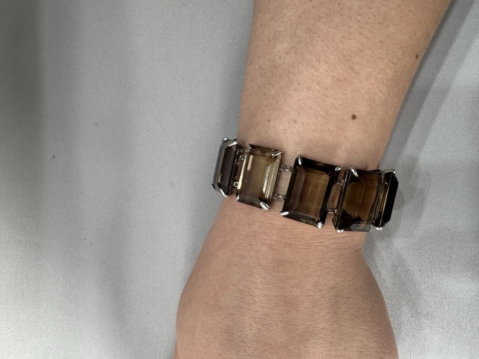 Bratara din argint si cuart fumuriu