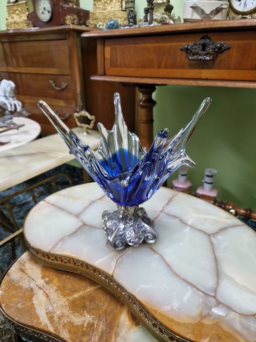 Уникална антикварна колекционерска белгийска кристална купа бомбониера