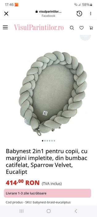 Babynest 2 în 1 pentru copii, cu margini împletite, din bumbac.
