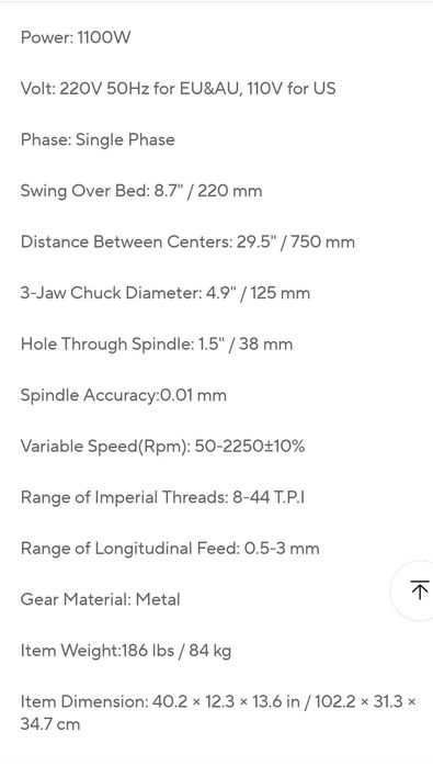 Малък струг за метал 220x750mm. 1100w