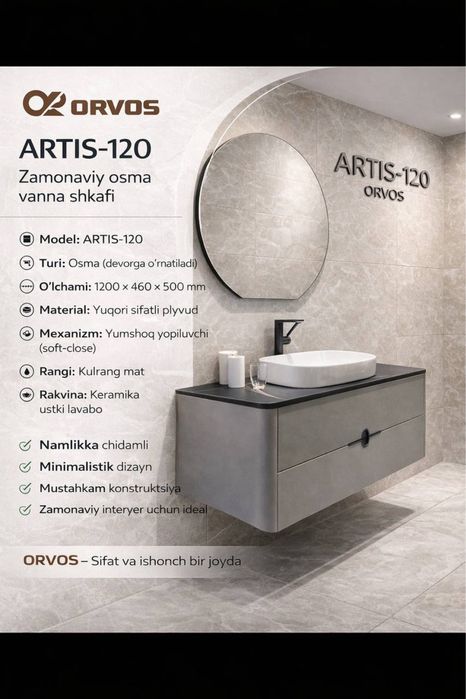 ARTIS-120 Osma Vanna Shkafi 120sm Rakovina bilan