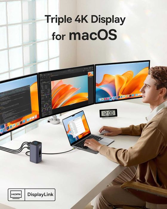 Док станция для MAC Baseus Spacemate 11в1 до 3 мониторов с Displaylink