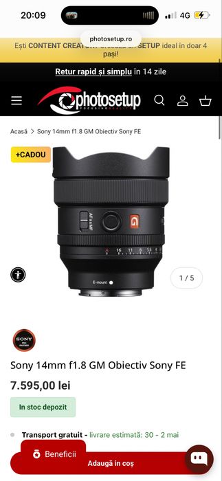 Obiectiv Sony 14mm GM - CA NOU!!!