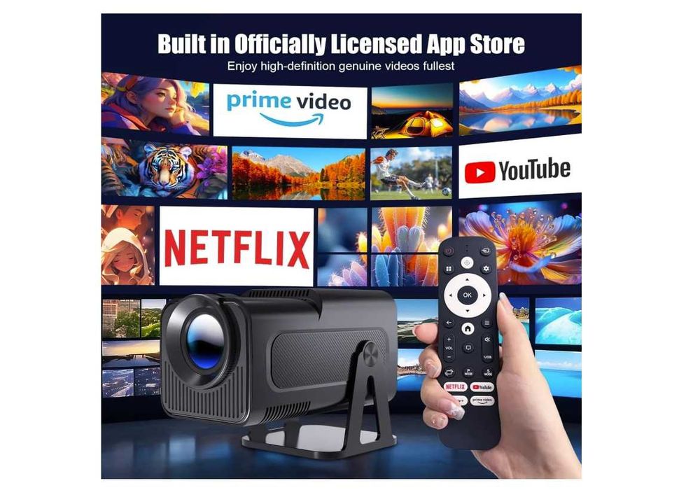 Продавам мини проектор HY320 Android 13 Projector With 1080P 500ANSI Prime Video YouTube WIFi BT5.2 Portable