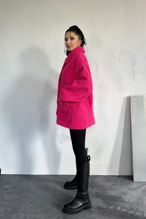 Дамско яке тип teddy в цвят циклама – модерен модел