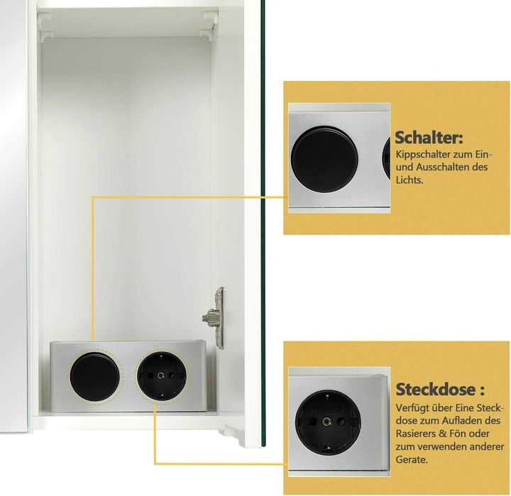 Шкаф огледало за баня с ЛЕД LED осветление, контакт ключ за осветление