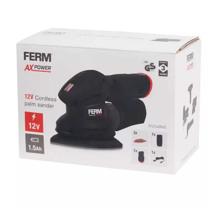 Акумулаторен Мултишлайф FERM AX-Power 12V батерия зарядно 3 шкурки