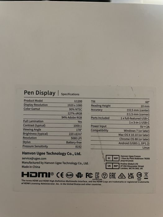 Vand Tableta Grafica UGEE U1200