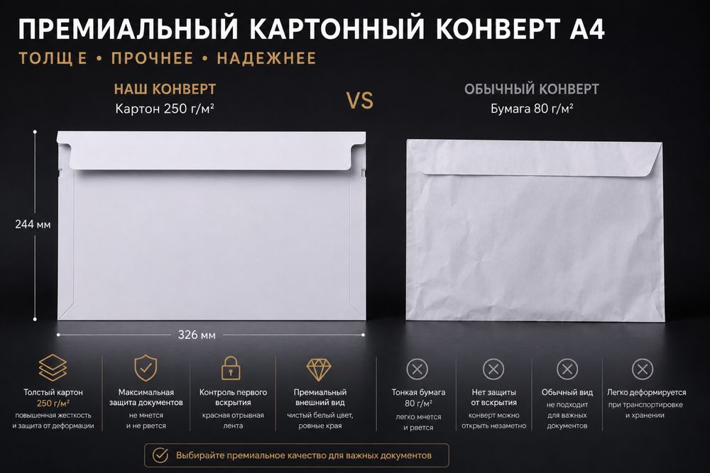 Конверт для корреспонденции А4 , 244х326 , плотность 250г