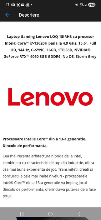 Laptop lenovo LOQ 15irh8 - Defect