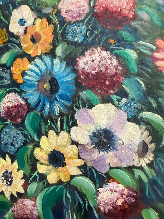 tablou pictat in ulei pe panza dim 40x60 cm pictura pe panzain ulei buchet de flori