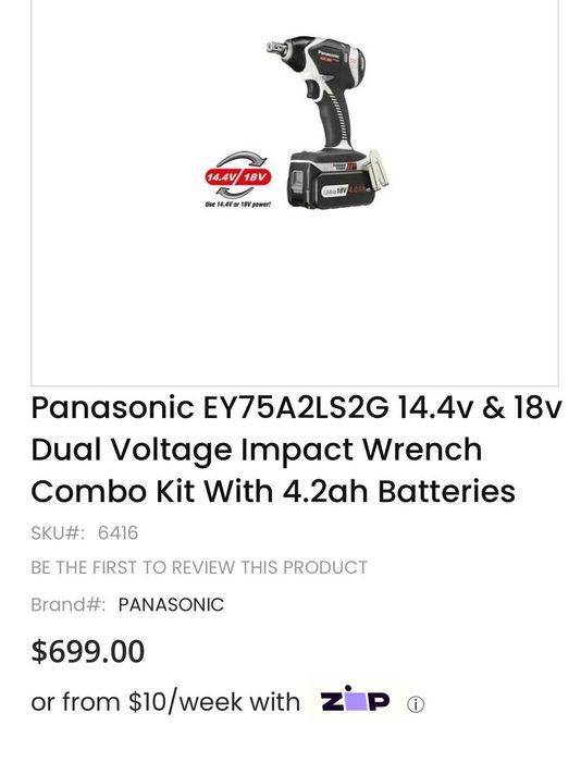 Panasonic EY75A2 - Безчетков гайковерт 2x18V 5.0Ah