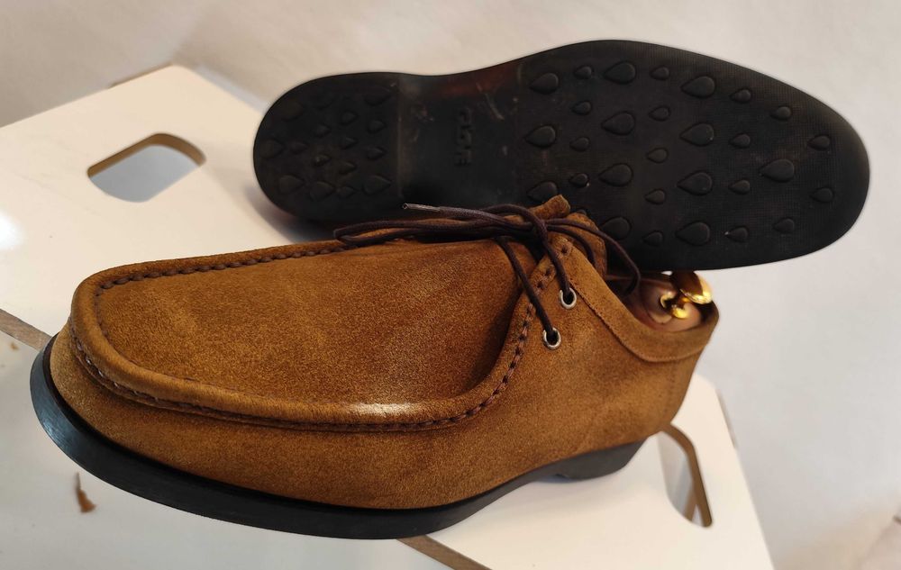 Pantofi derby casual 43.5 44 split toe Renzo Favero lucrati manual piele naturala moale mustar camel