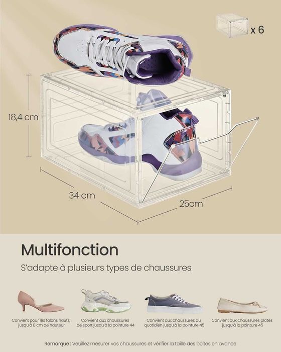 Set 6 cutii pentru pantofi, Songmics, plastic transparent, stivuibile