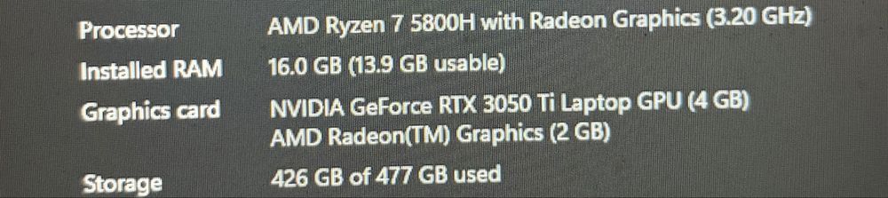 Laptop gaming lenovo rtx 3050ti ryzen 7 5800H 16 gb ram memorie 512gb