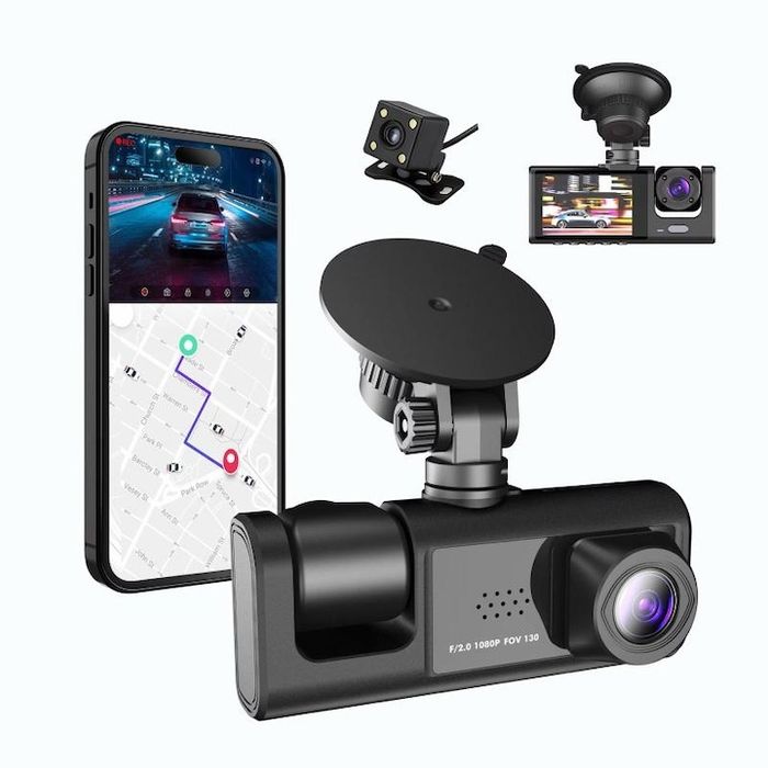 Camera video Black Box Traffic Recorder, dual-channel, rezolutie full HD, camp larg de 170°, senzor G, suport card TF pana la 32GB