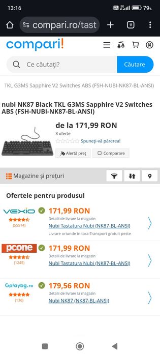 Tastatura mecanica nubi nx87 noua black