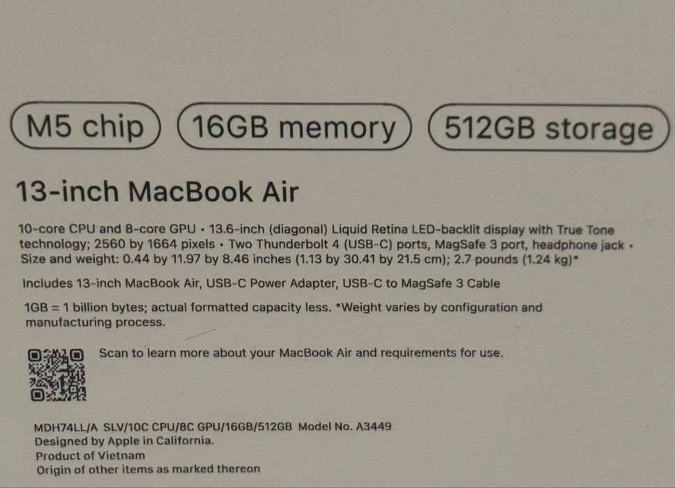 MacBook Air 13” M5, 512 ГБ, серый - новый, срочно/ 830$