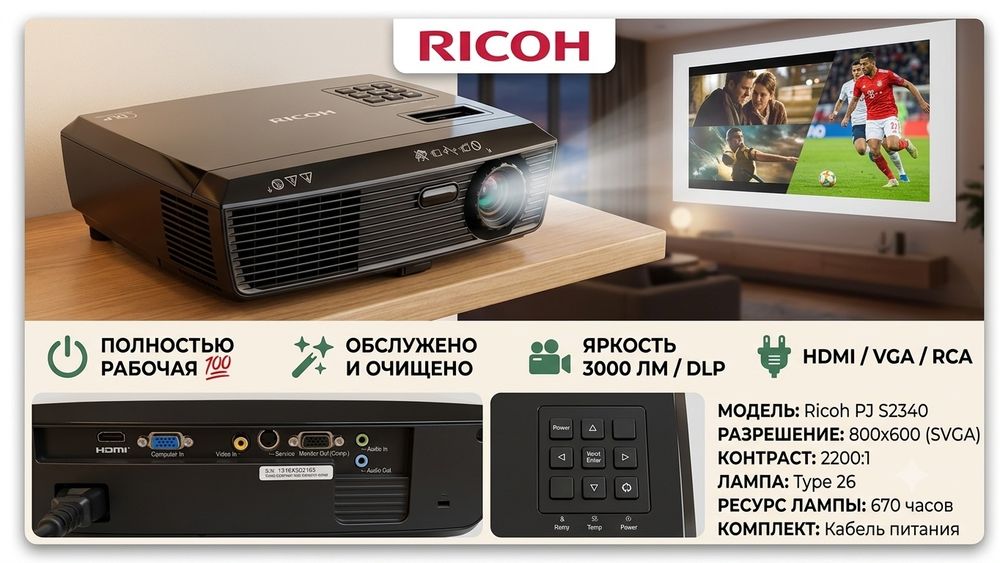 Проектор Ricoh PJ S2340 — Полностью рабочий HDMI