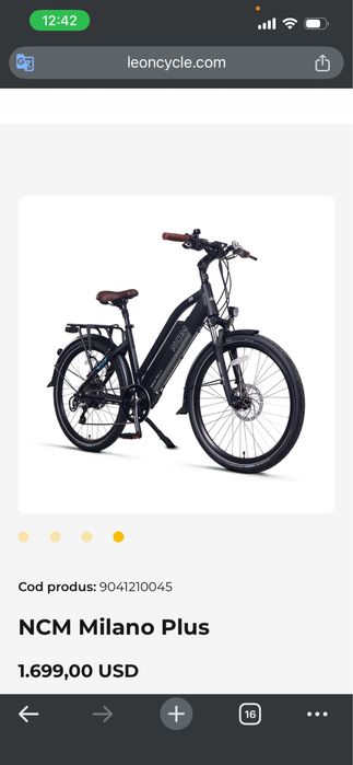 Bicicleta electrica NCM Milano 250w 48v 12ah -150km autonomie-folosita cateva plimbari.ca noua !