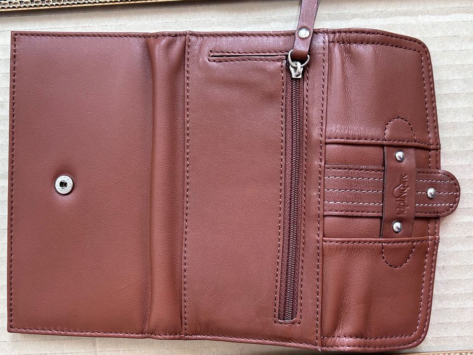 Kipling new leather wallet светло кафяв кожен портфейл