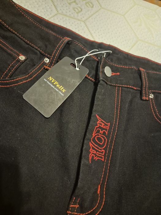 Pantaloni scurți baggy broderie roșie Y2K