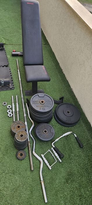 Echipament fitness complet Decathlon | bancă, bare, discuri, accesorii