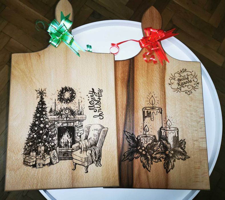 Дървена дъска с лазерна пирография за Коледа! Може да се сложи име!
