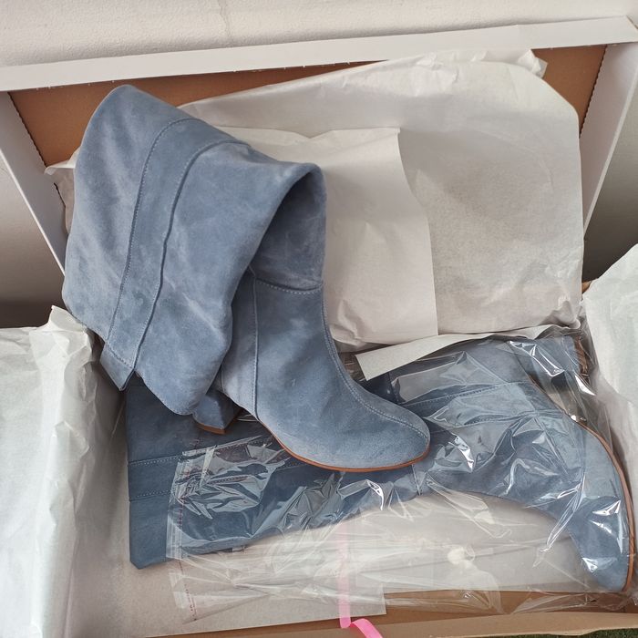 Cizme noi inalte piele intoarsa, bleu, 36