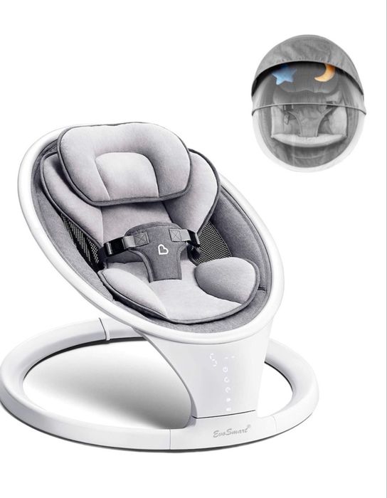Leagan Electric EvoSmart™ SW, Multifunctional Pentru Bebelusi cu Acoperis Rabatabil Si Plasa Protectie Tantari, 5 Trepte Balansoar, Telecomanda