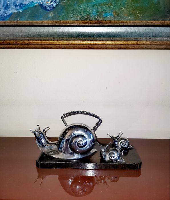 Антикварен арт деко хромиран метален държач поставка прибори за охлюви