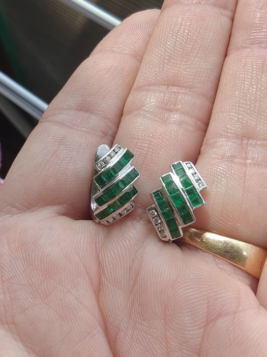 Cercei aur 18k smaralde diamante certificat