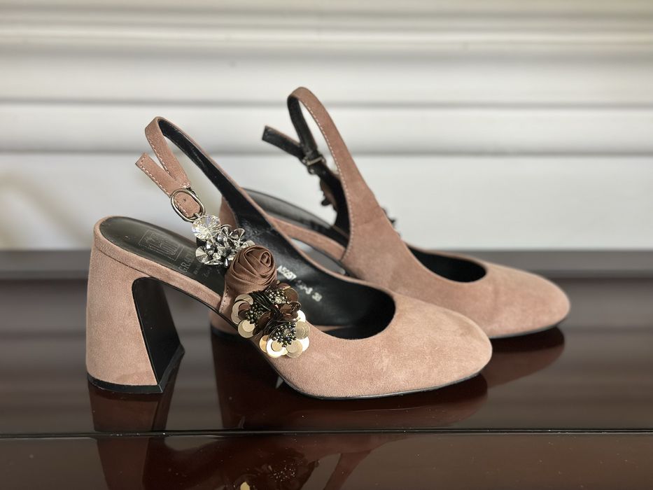 Pantofi eleganti din piele intoarsă cu toc - GRACIANA marimea 38