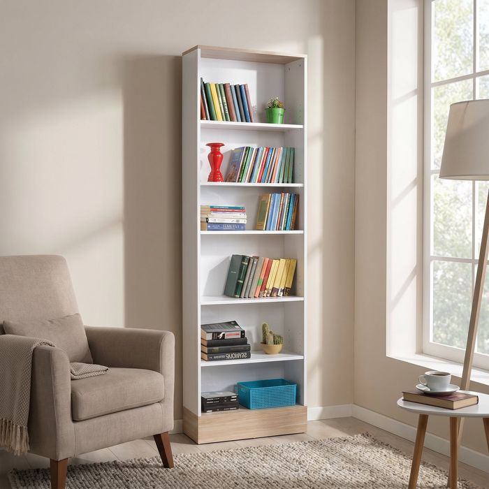 Bibliotecă Adore Base cu 6 Rafturi, Alb, 60x197x26 cm - Alb