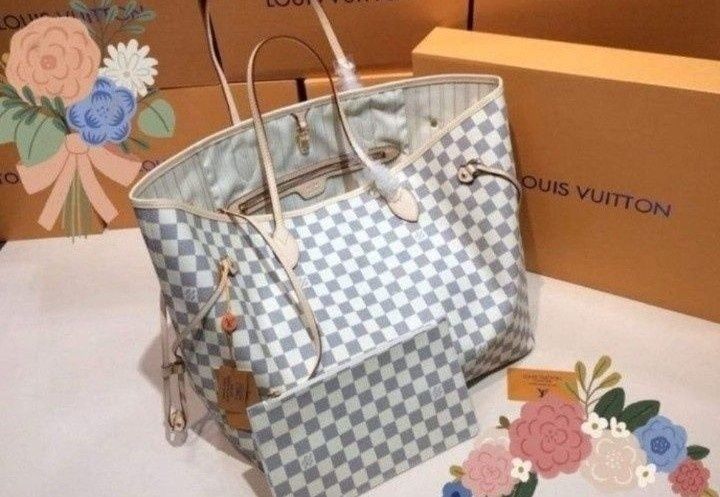 Geanta damă,model Neverfull, portofel simplu atasat, saculet, etichetă