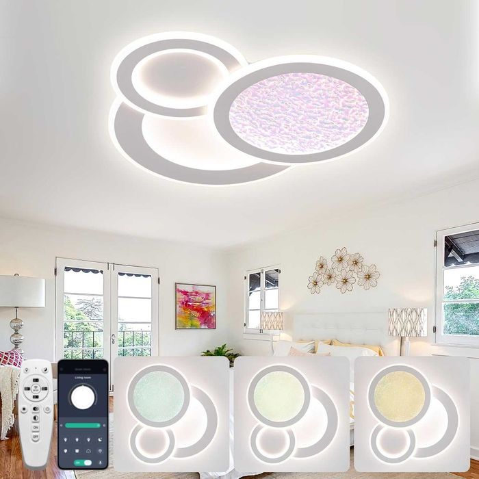 LED Смарт полилей за таван с дистанционно и димиране, 88W, за дневна и спалня