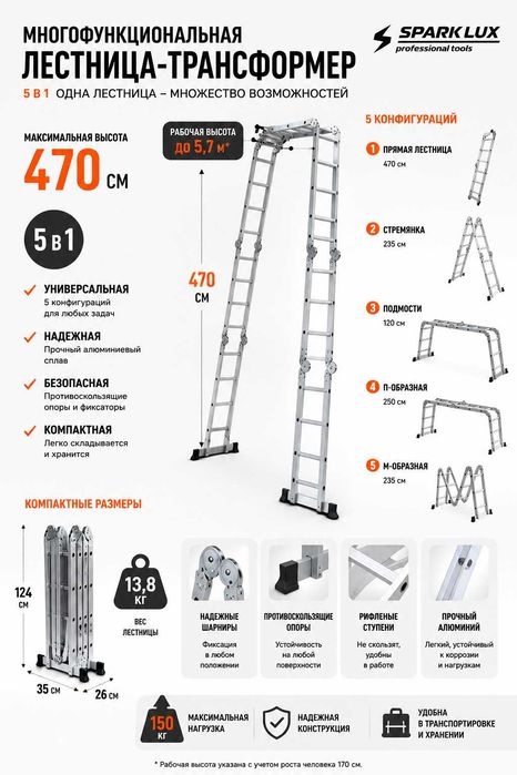 Лестница стремянка трансформер 470 см