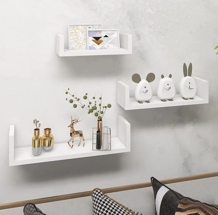 Рафтове за стена, 3бр., до 3кг, комплект етажерки, бял цвят