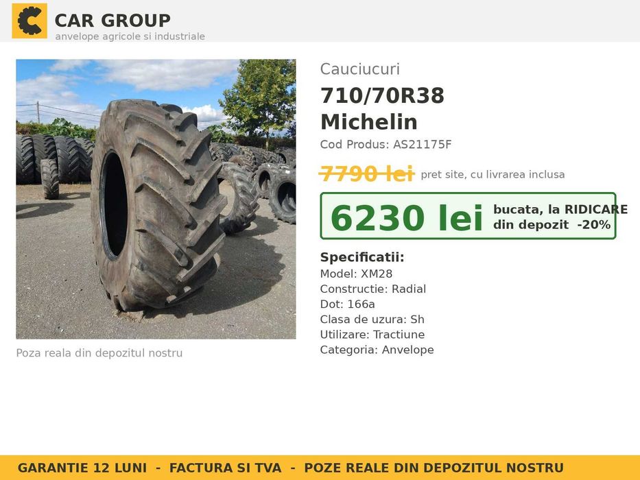 Cauciucuri Anvelope 710/70R38 710/70 R38 710 70 R38 7107038 Michelin Tractor Punte Spate Tractiune SH Second Hand FACTURA TVA Garantie 1 An Stoc Real