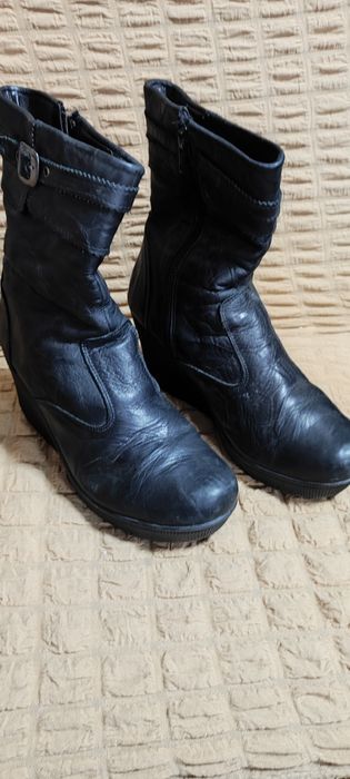 Дамски боти, платформа, черна естествена кожа, стелка 25,5 см, изгодно