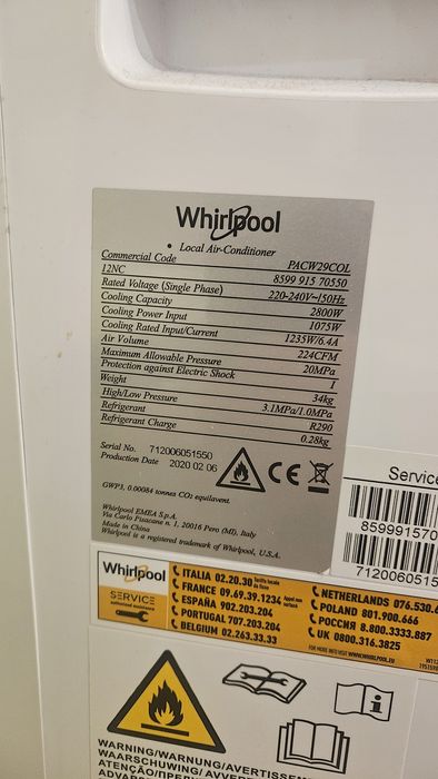 WHIRLPOOL aer conditionat mobil , ideal rulote , birouri , camere mici
