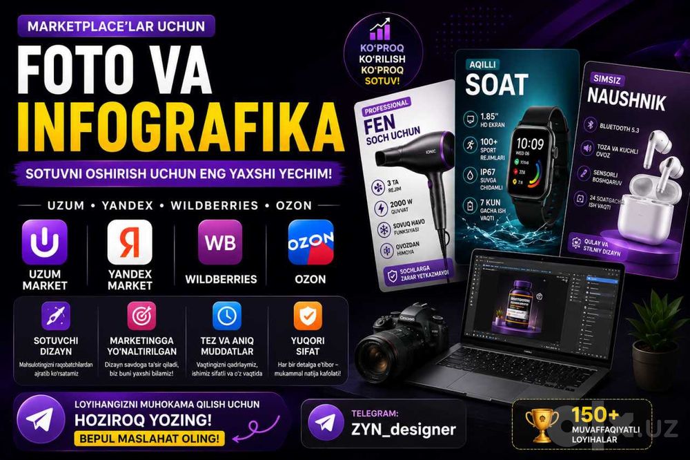 Uzum Yandex Wildberries Ozon marketplace’lar uchun foto va infografika