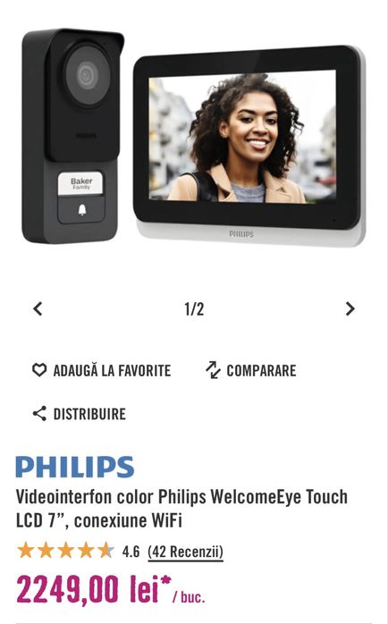 Videointerfon color Philips WelcomeEye Touch LCD 7”, conexiune WiFi