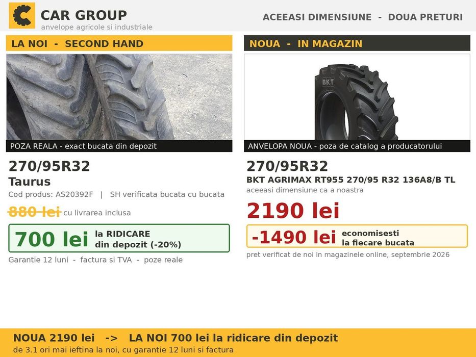 Cauciucuri Anvelope 270/95R32 270/95 R32 270/95-32 11.2R32 2709532 Taurus Prasitoare Tractor Roti Inguste Utilaje Agricole SH Second Hand LIVRARE