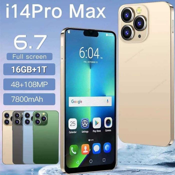 Smart phone i14 Pro Max 16GB+1TB 6.7 инча смарт телефон 7800mAh гр ...