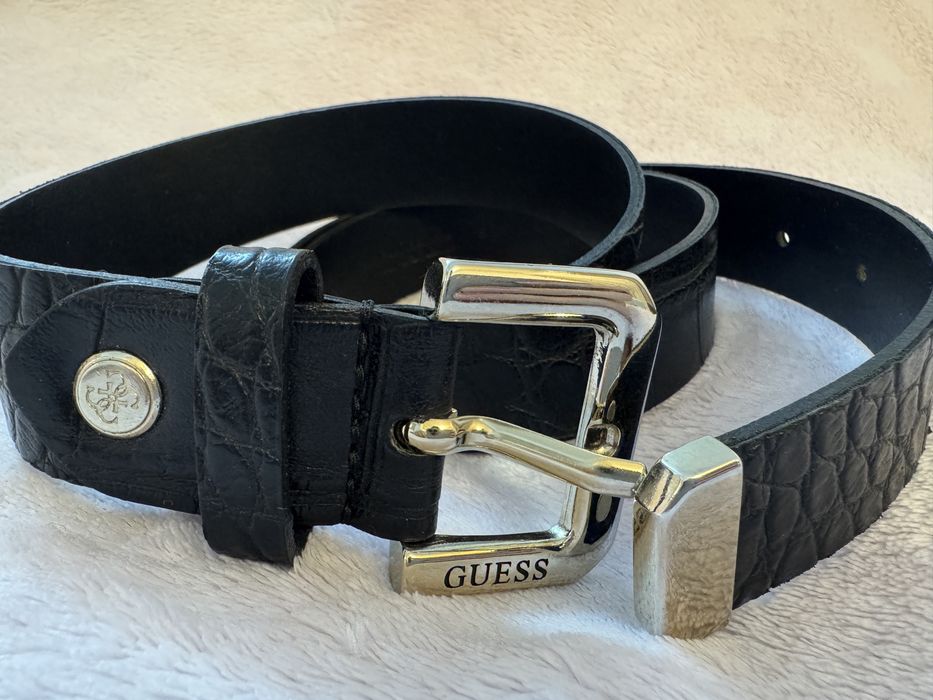 Curea Guess originală din piele naturală, model croco, neagră, ca noua