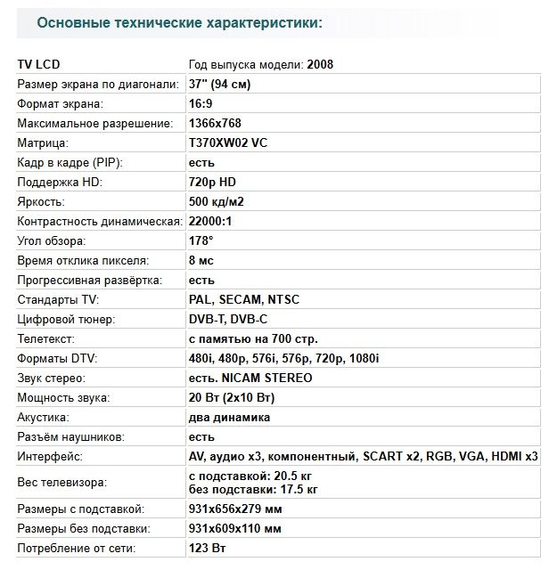 Телевизор SONY KDL-37 2008 года