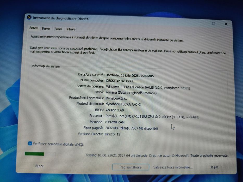 Laptop Dynabook Tecra i3-10110U/8gb RAM/ ssd 128 gb