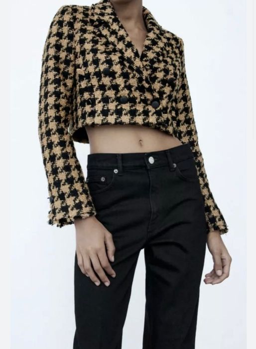 Структуриран къс блейзър букле Зара | Tailored cropped tweed jacket Zara